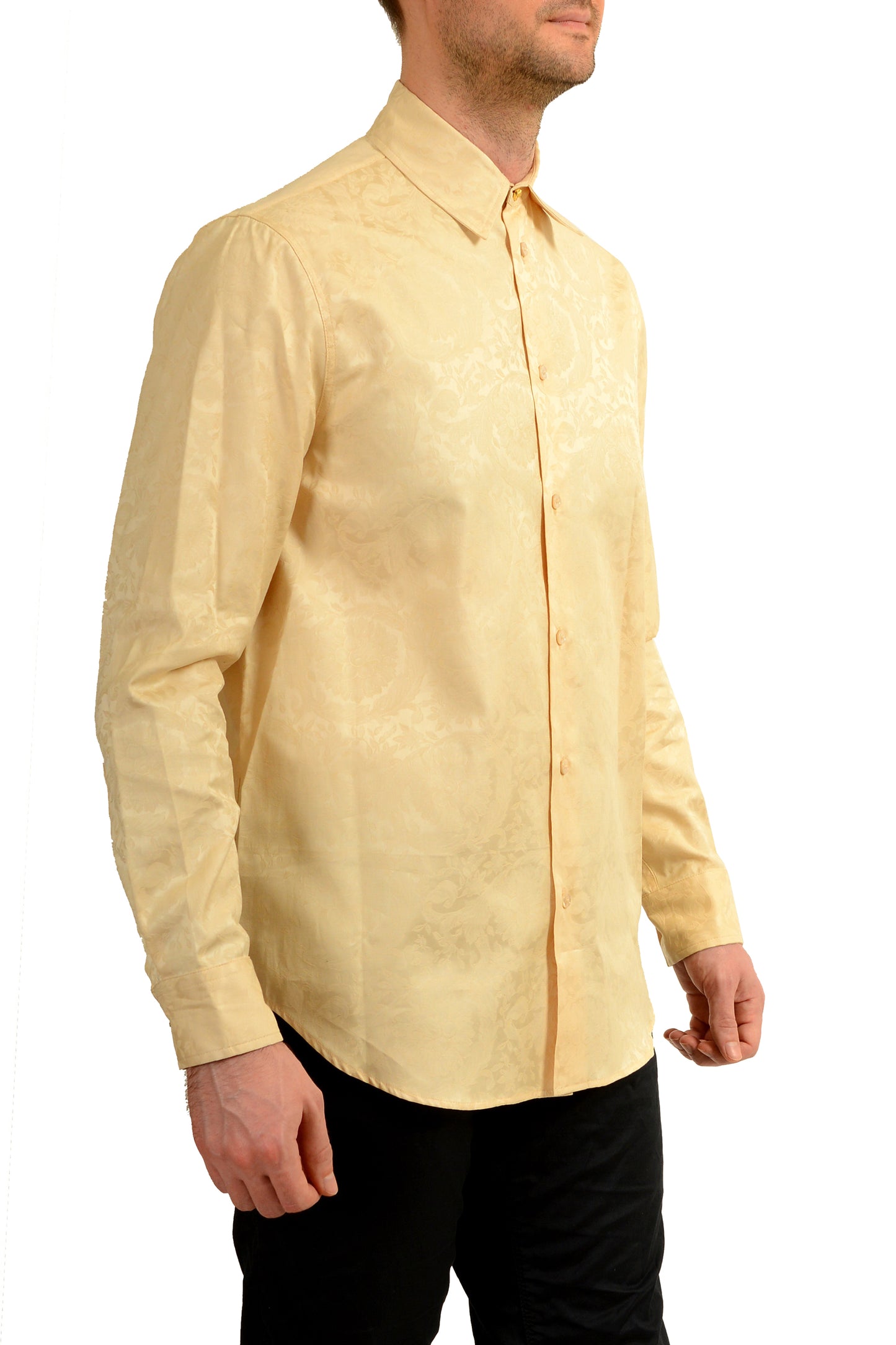 Versace Men's Beige Allover Barocco Print Long Sleeve Casual Shirt US S IT 48