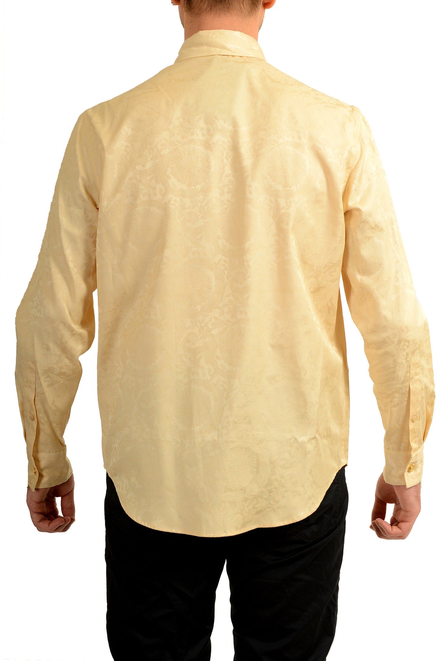 Versace Men's Beige Allover Barocco Print Long Sleeve Casual Shirt US S IT 48