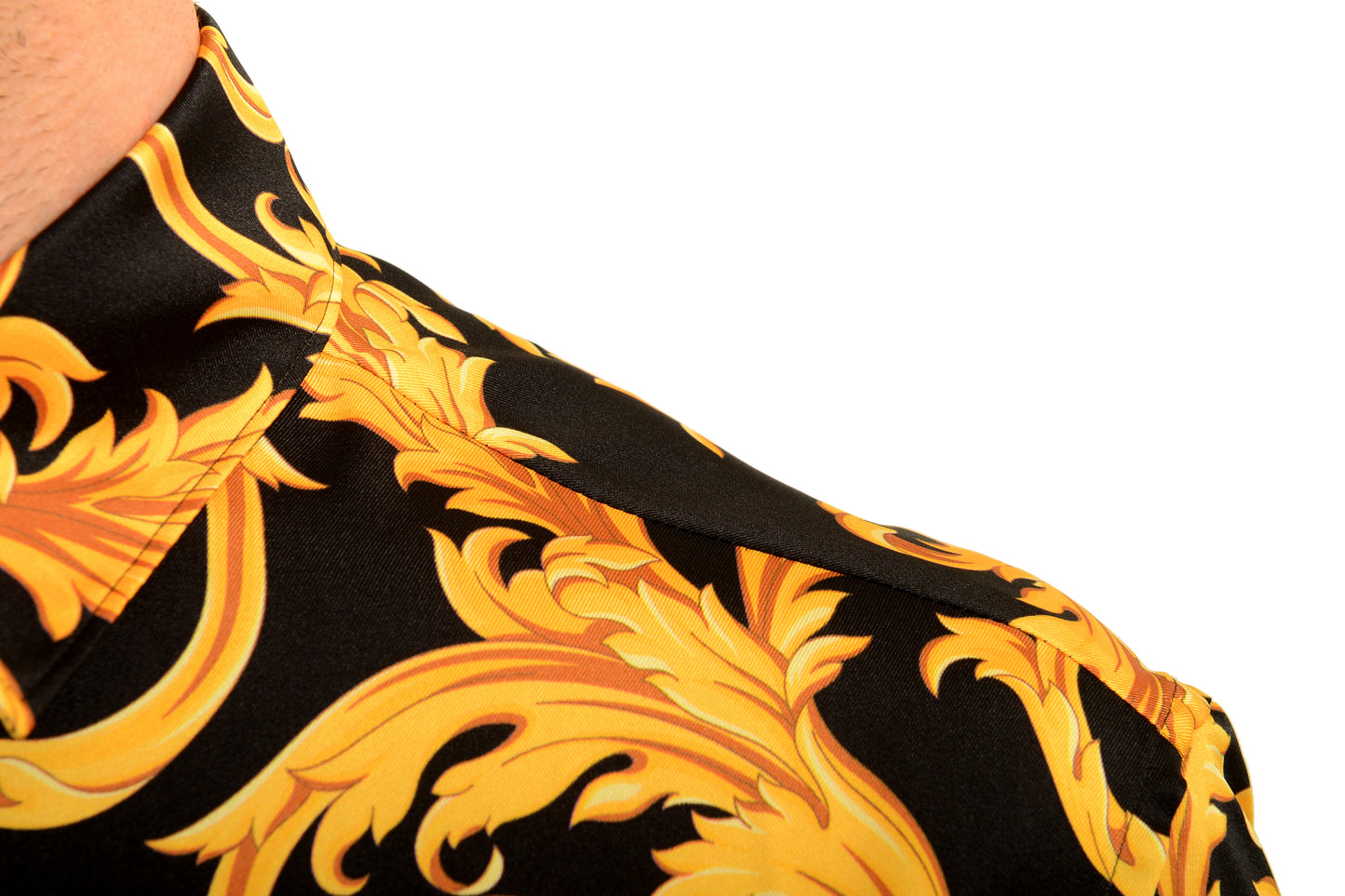 Versace Men's Black & Gold Barocco Print Long Sleeve Shirt US M IT 50