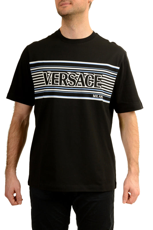 Versace Men's Logo Print Black Crewneck Short Sleeve T-Shirt US L IT 52