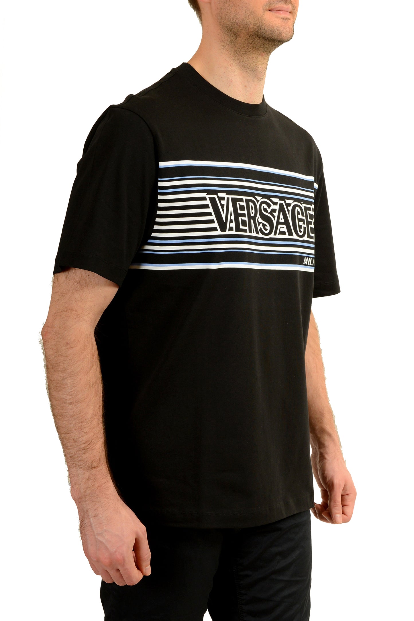 Versace Men's Logo Print Black Crewneck Short Sleeve T-Shirt US L IT 52