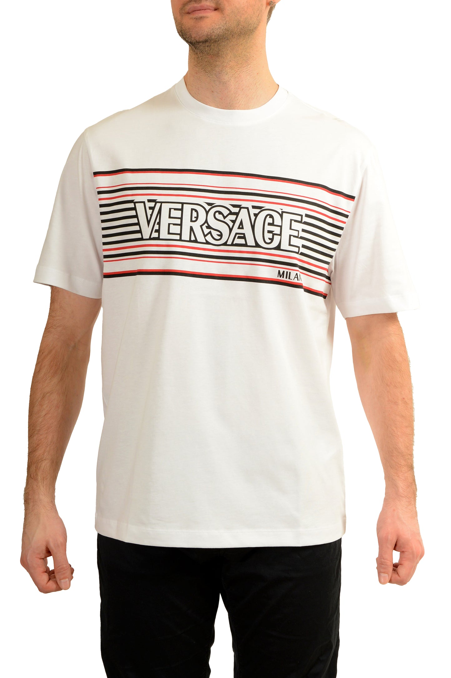 Versace Men's Logo Print White Crewneck Short Sleeve T-Shirt US M IT 50