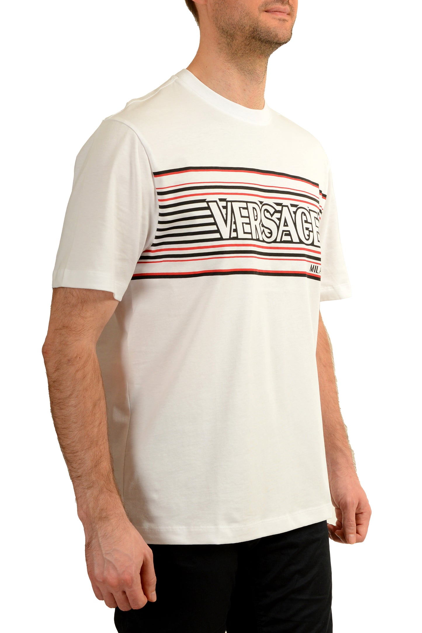 Versace Men's Logo Print White Crewneck Short Sleeve T-Shirt US M IT 50