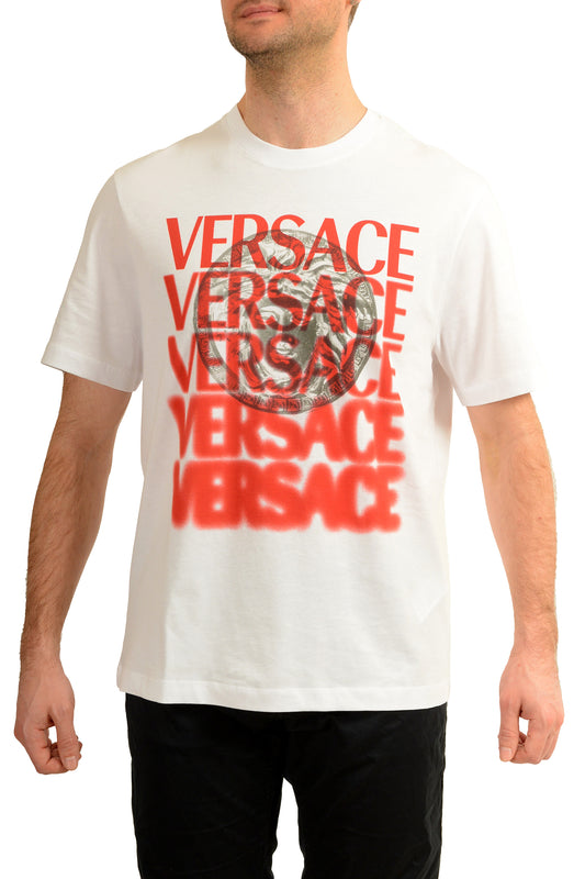 Versace Men's Logo Print White Crewneck Short Sleeve T-Shirt US M IT 50