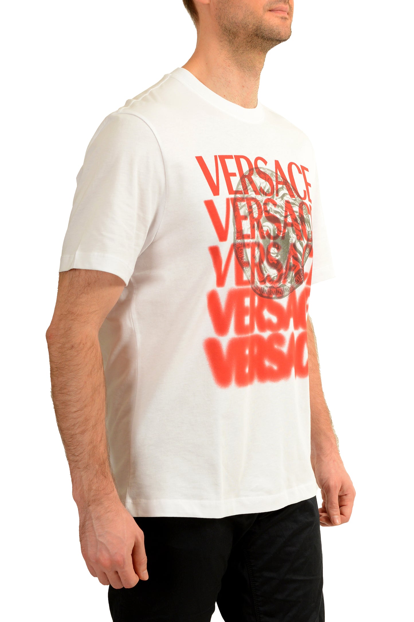 Versace Men's Logo Print White Crewneck Short Sleeve T-Shirt US M IT 50