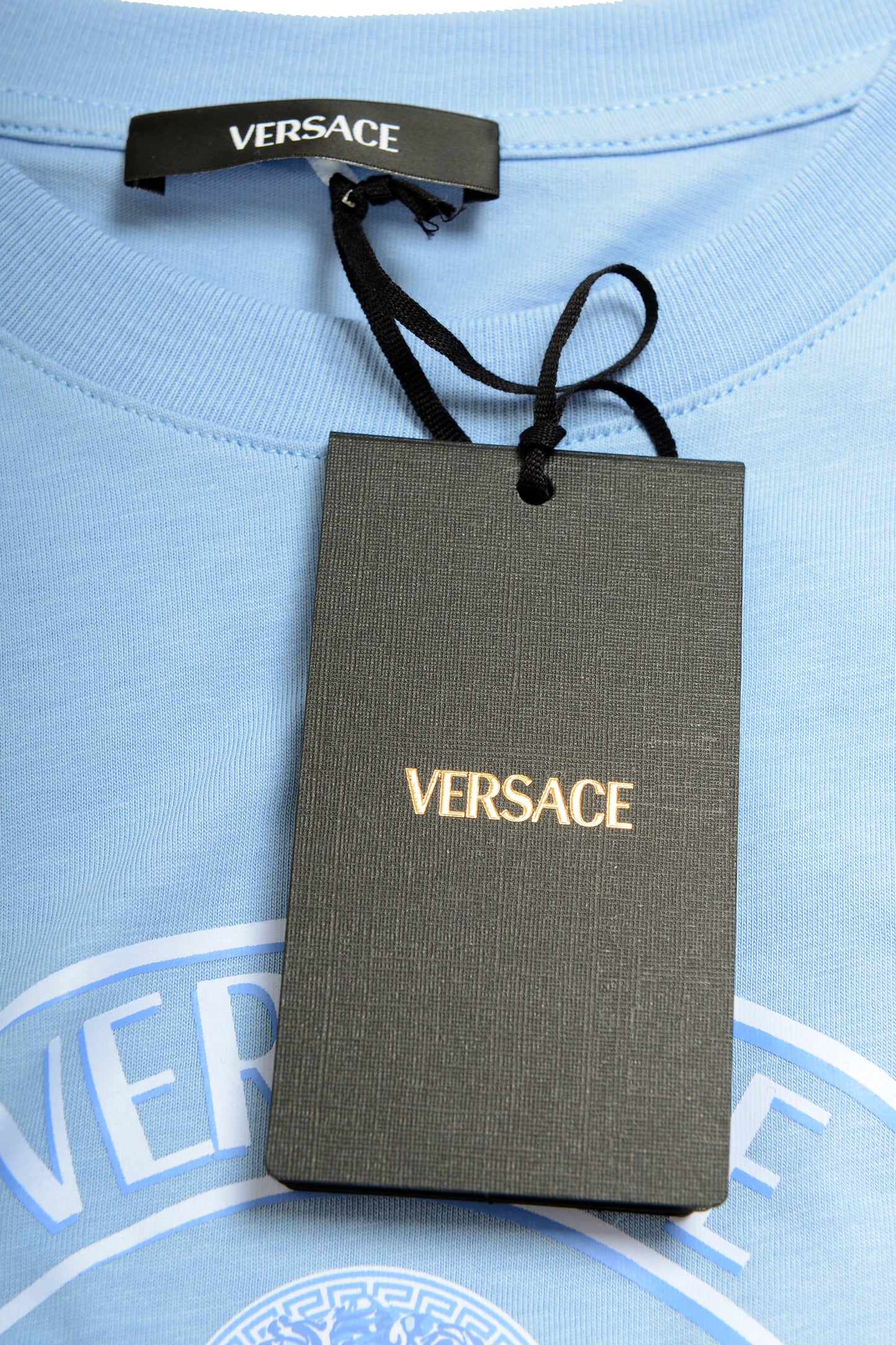 Versace Men's Logo Print Blue Crewneck Short Sleeve T-Shirt US L IT 52