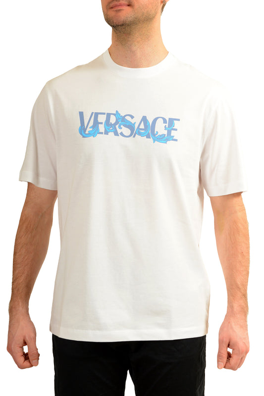 Versace Men's Logo Print White Crewneck Short Sleeve T-Shirt US M IT 50