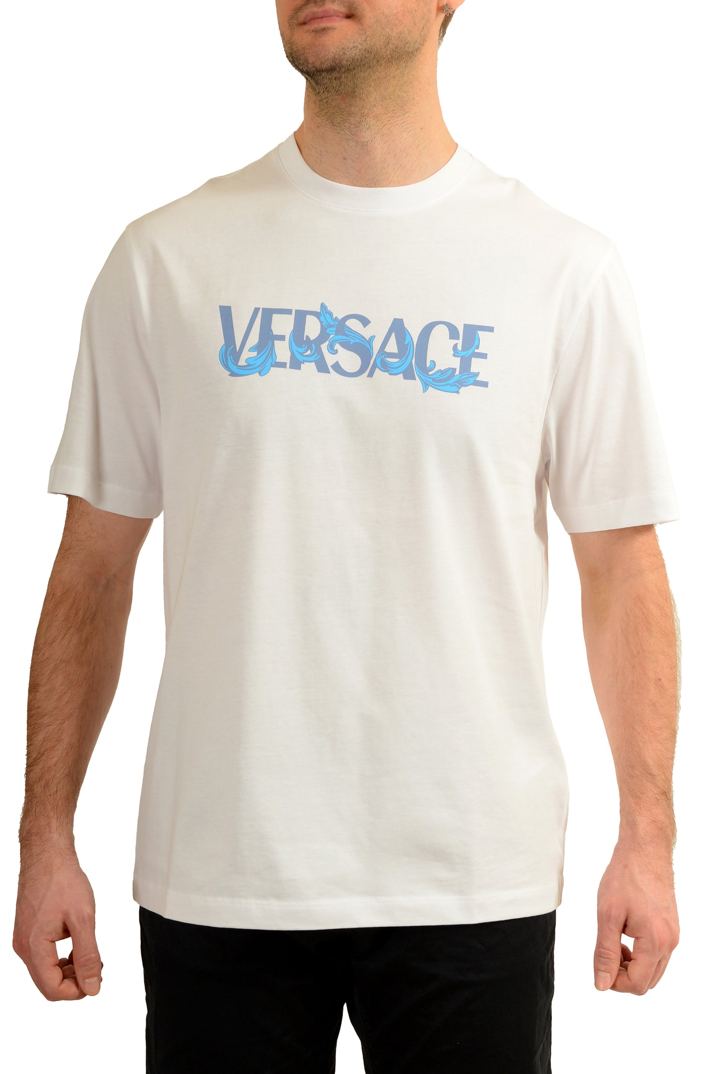 Versace Men's Logo Print White Crewneck Short Sleeve T-Shirt US M IT 50