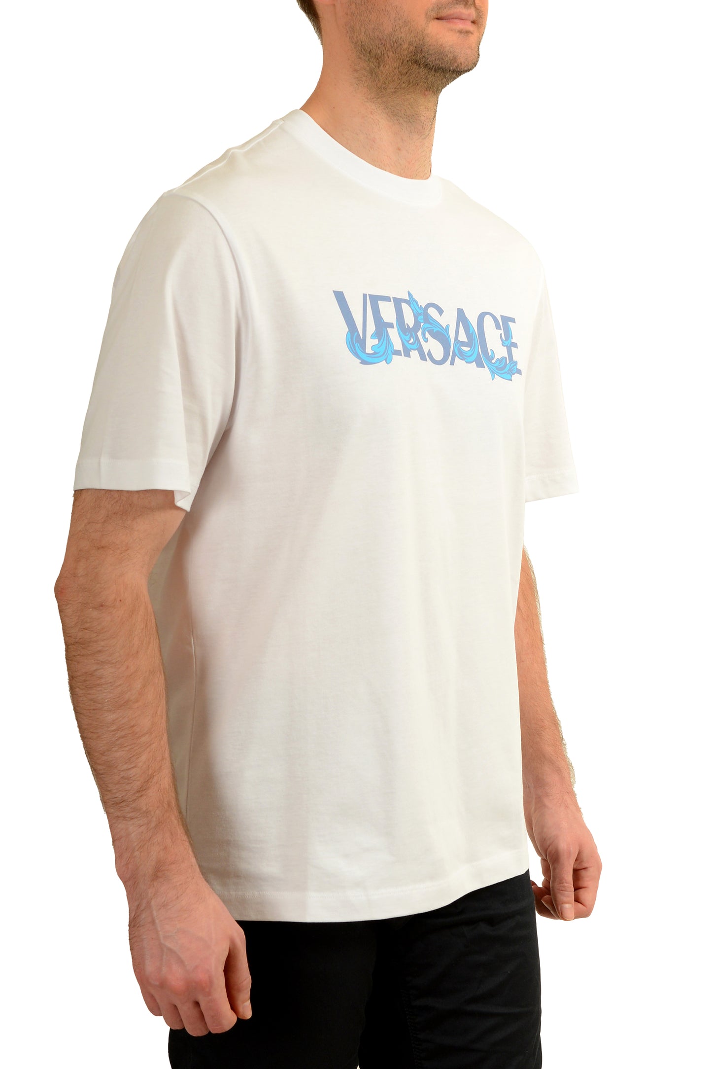 Versace Men's Logo Print White Crewneck Short Sleeve T-Shirt US M IT 50