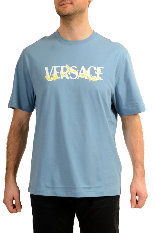 Versace Men's Logo Print Blue Crewneck Short Sleeve T-Shirt US M IT 50