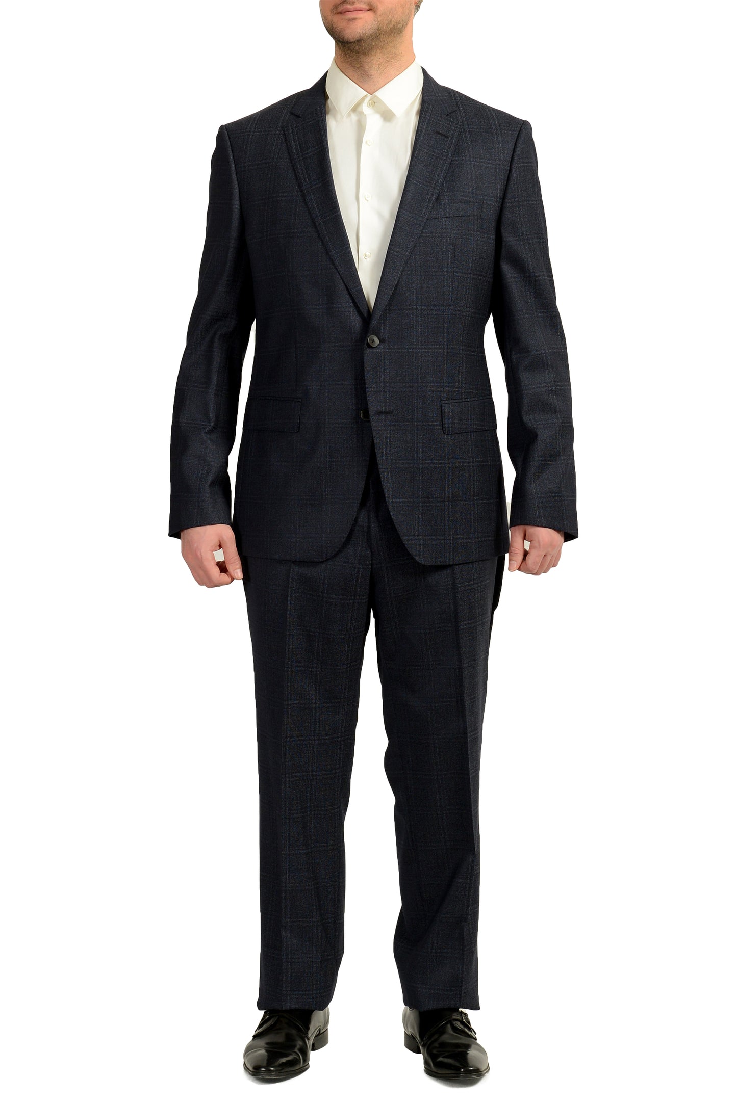 Hugo Boss Men's "Huge6/Genius5" Slim Fit Plaid 100% Wool Suit US 44R IT 54R