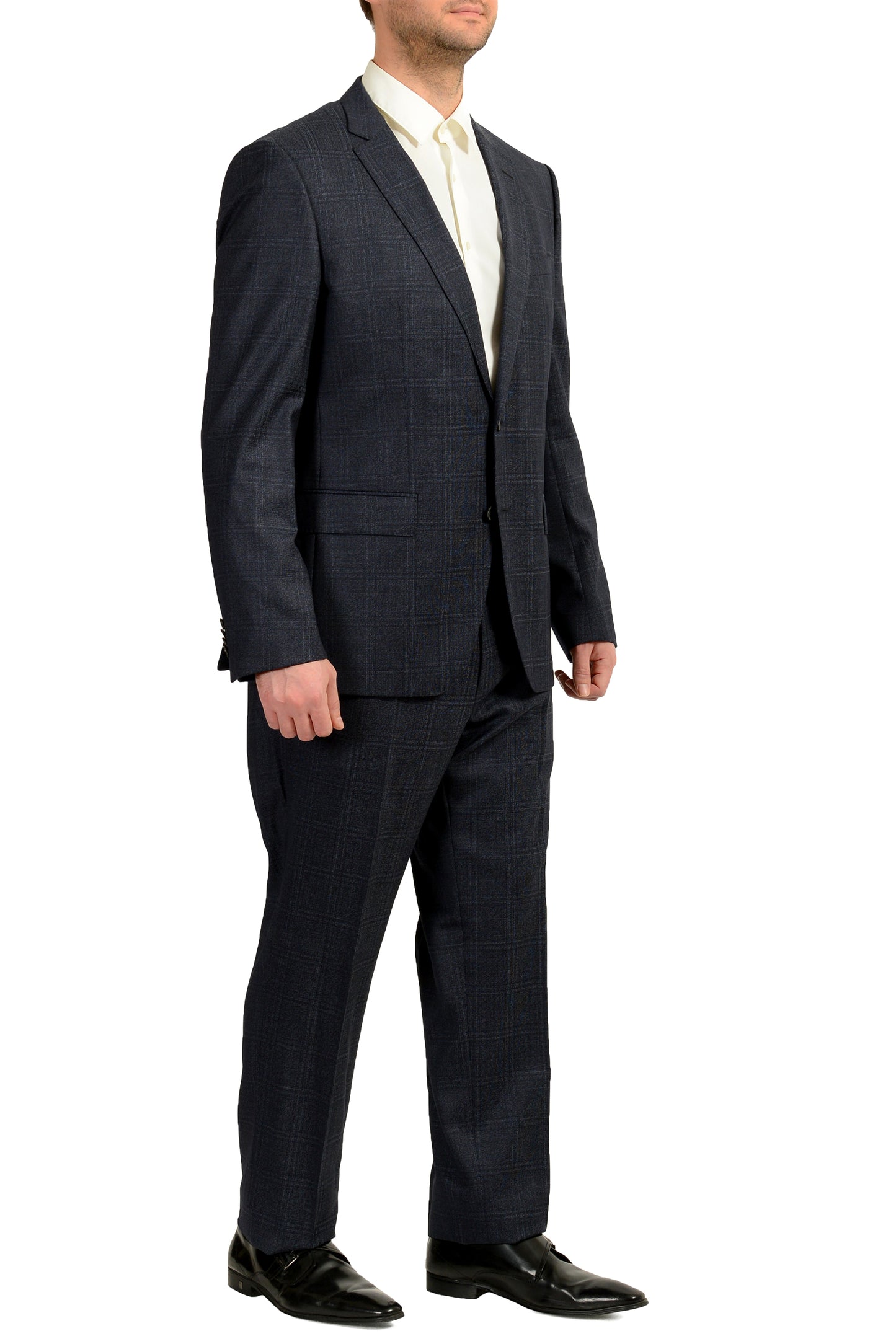 Hugo Boss Men's "Huge6/Genius5" Slim Fit Plaid 100% Wool Suit US 44R IT 54R