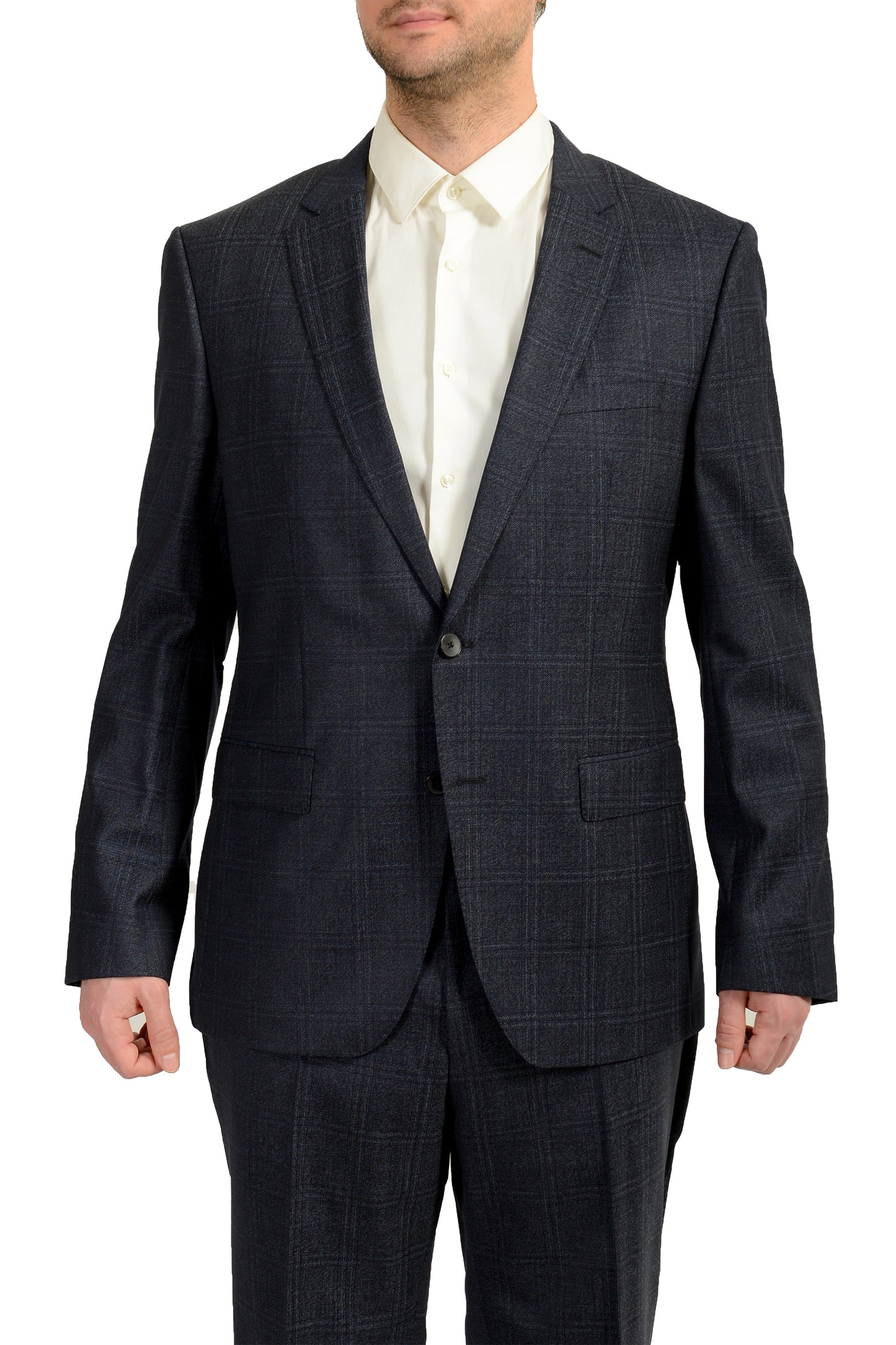 Hugo Boss Men's "Huge6/Genius5" Slim Fit Plaid 100% Wool Suit US 44R IT 54R