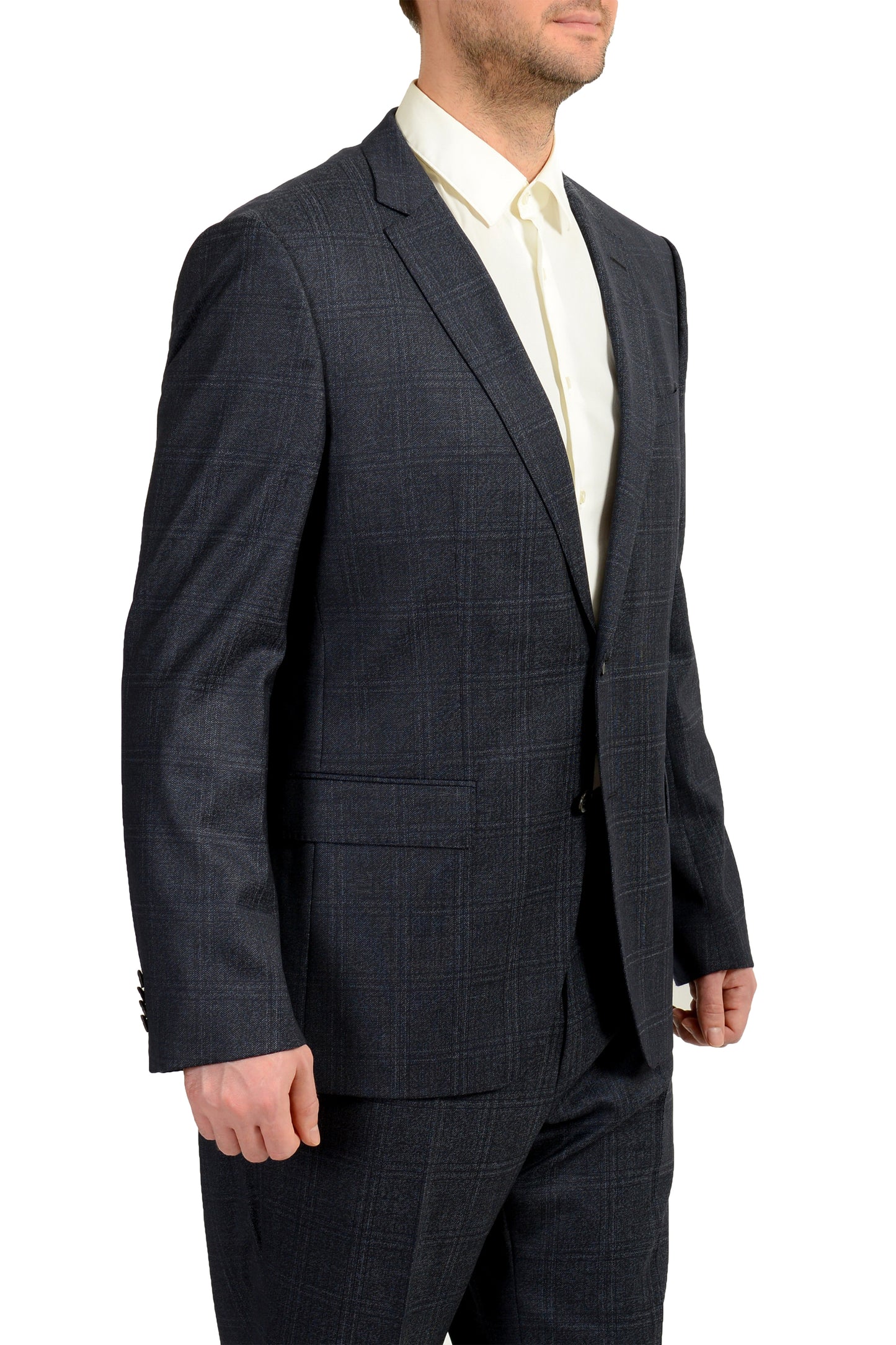 Hugo Boss Men's "Huge6/Genius5" Slim Fit Plaid 100% Wool Suit US 44R IT 54R