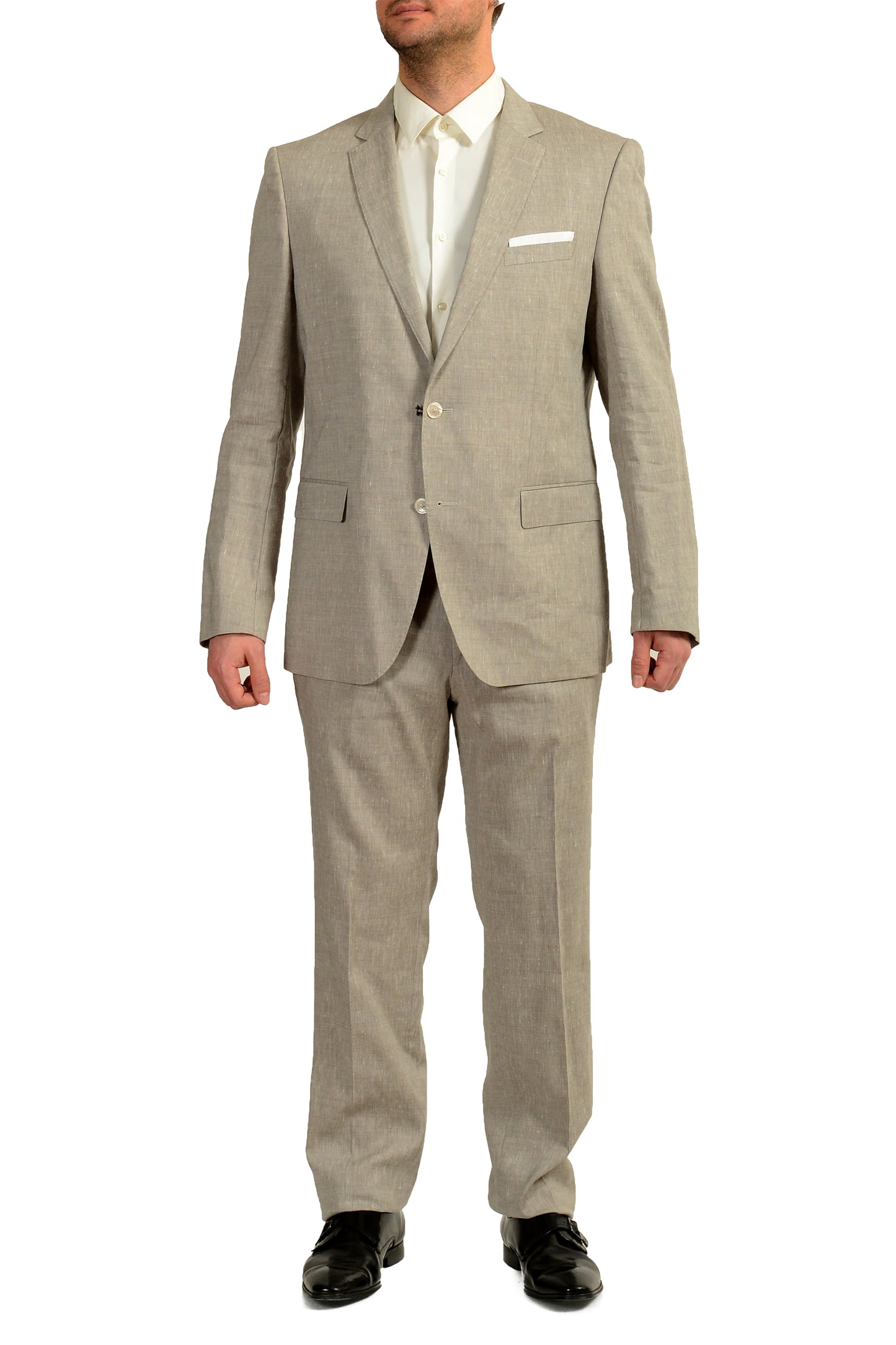 Hugo Boss Men's "Hutson5/Gander3" Slim Fit Gray Linen Wool Suit US 44R IT 54R