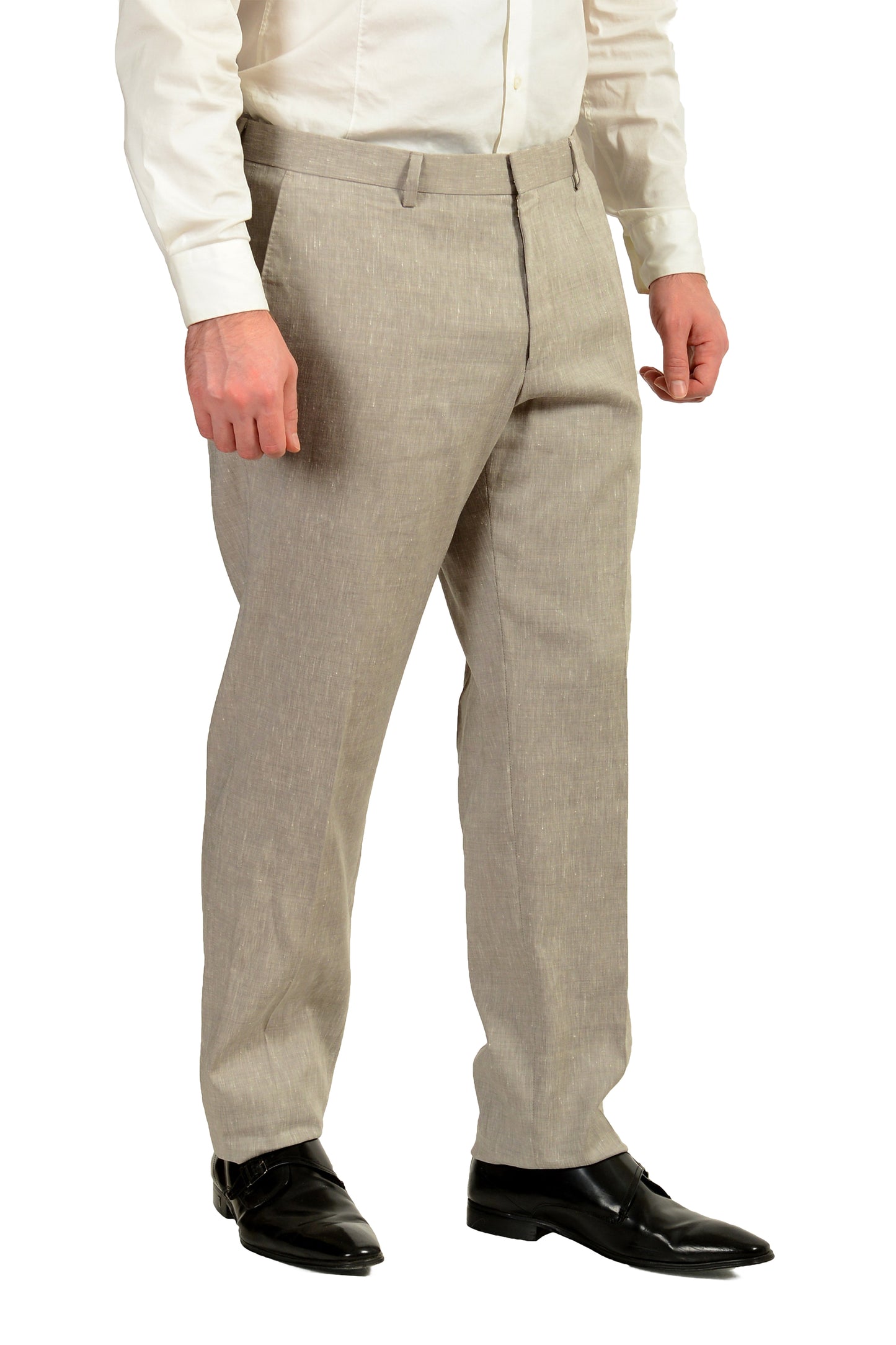 Hugo Boss Men's "Hutson5/Gander3" Slim Fit Gray Linen Wool Suit US 44R IT 54R