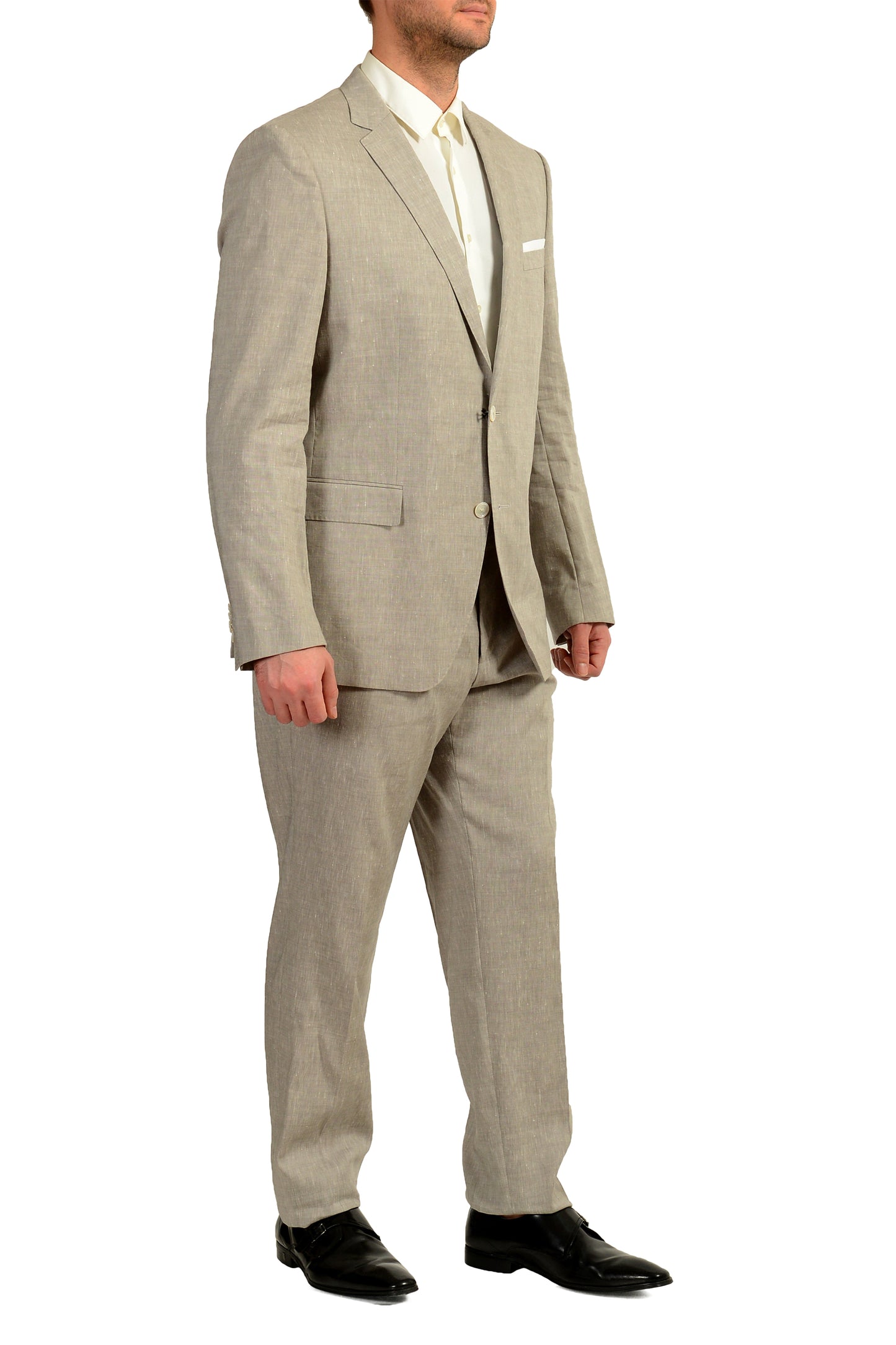 Hugo Boss Men's "Hutson5/Gander3" Slim Fit Gray Linen Wool Suit US 44R IT 54R