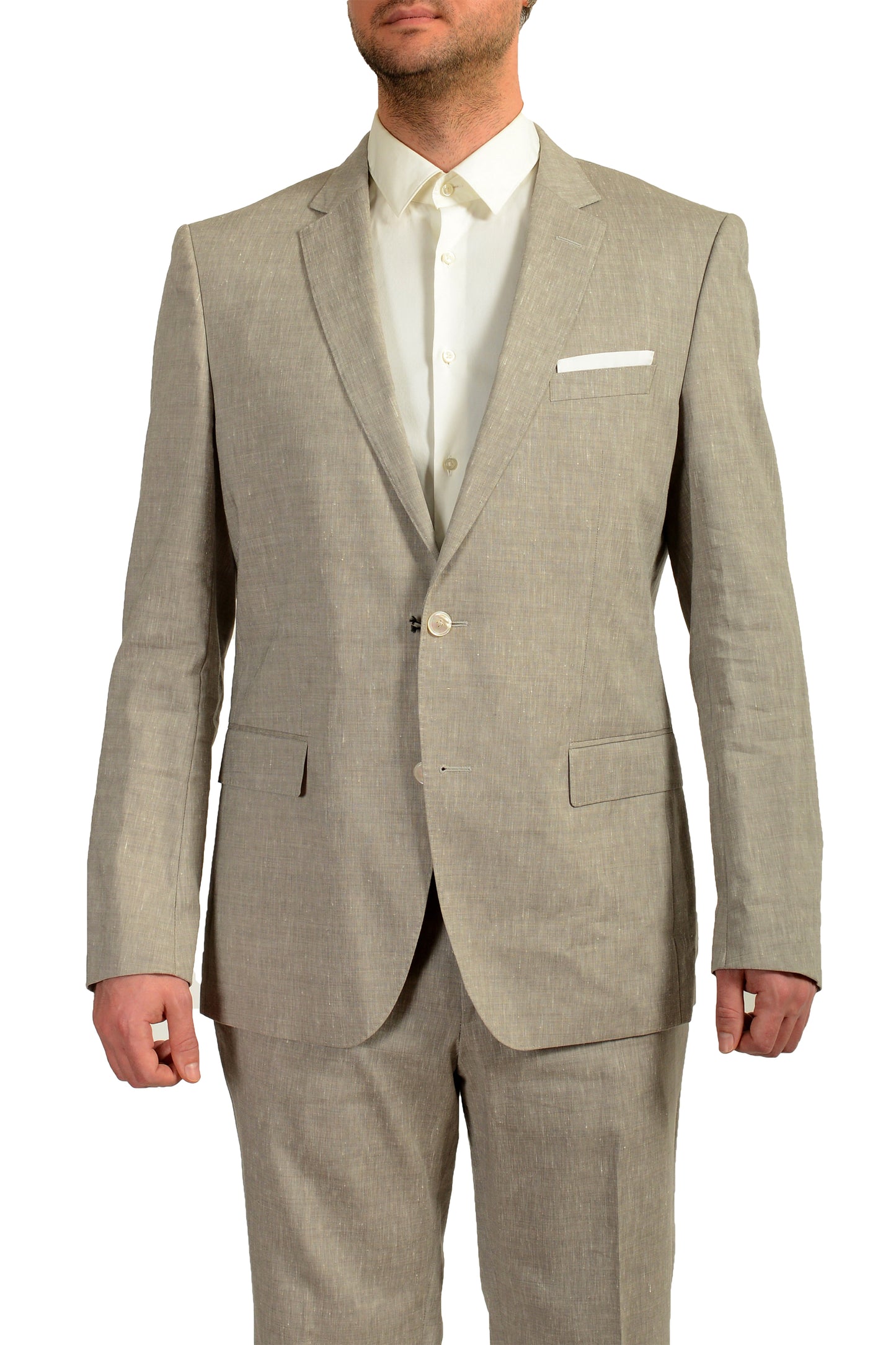Hugo Boss Men's "Hutson5/Gander3" Slim Fit Gray Linen Wool Suit US 44R IT 54R