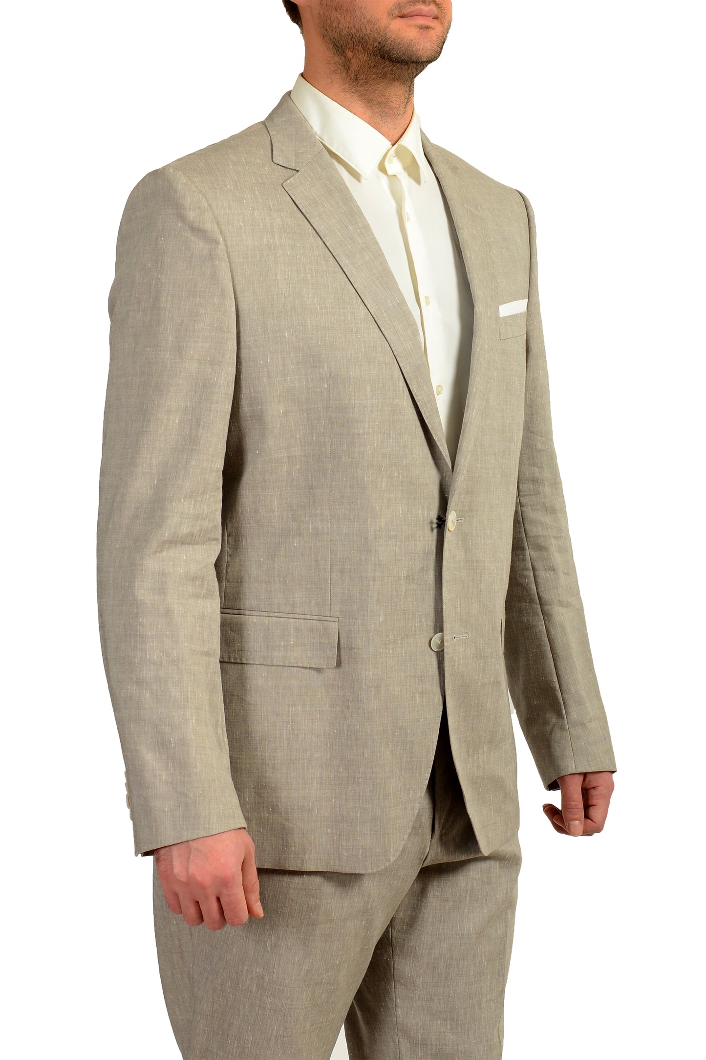 Hugo Boss Men's "Hutson5/Gander3" Slim Fit Gray Linen Wool Suit US 44R IT 54R