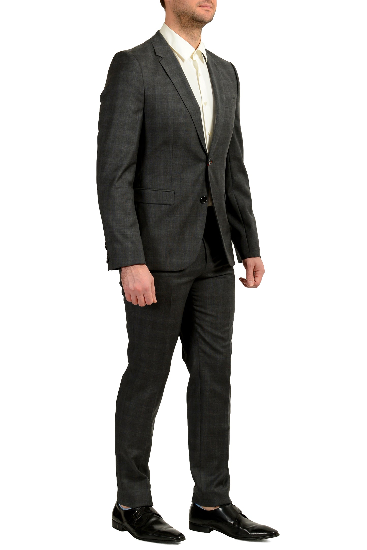Hugo Boss Men's "Astian/Hets" Extra Slim Fit Plaid 100% Wool Suit US 40R IT 50R