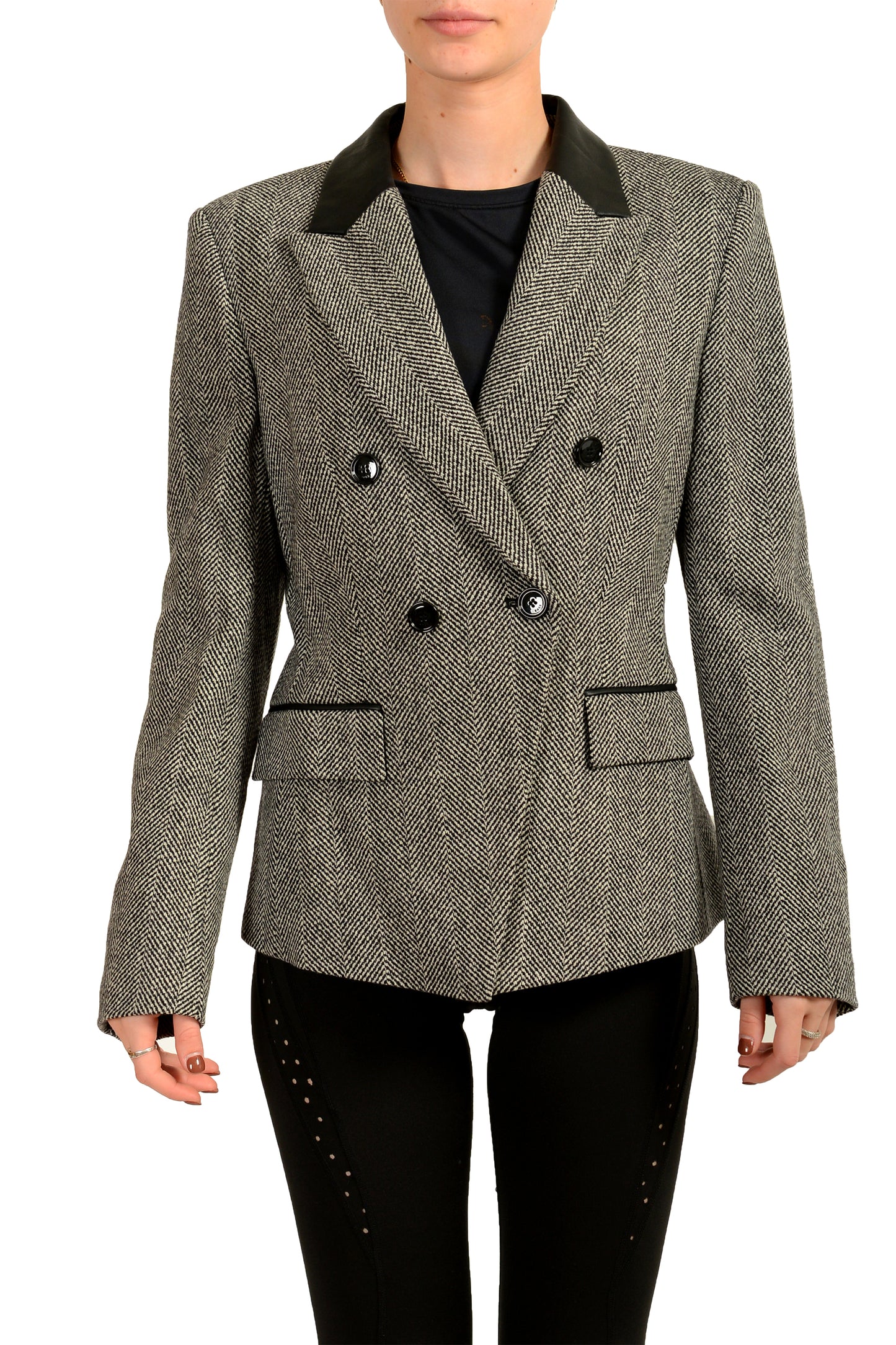 Hugo Boss Women's "Jakuba" Two Tone 100% Wool Double Breasted Blazer US 4 IT 40
