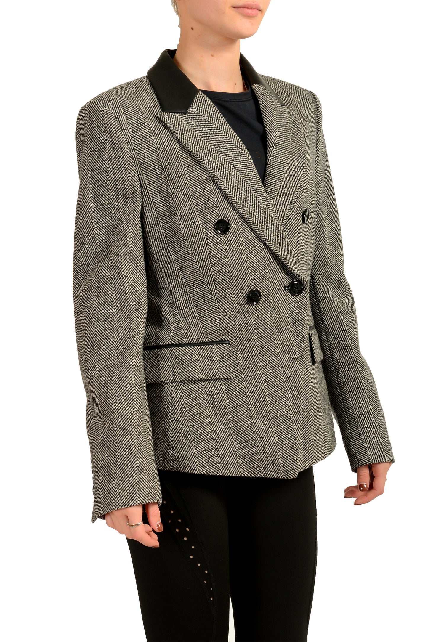 Hugo Boss Women's "Jakuba" Two Tone 100% Wool Double Breasted Blazer US 4 IT 40
