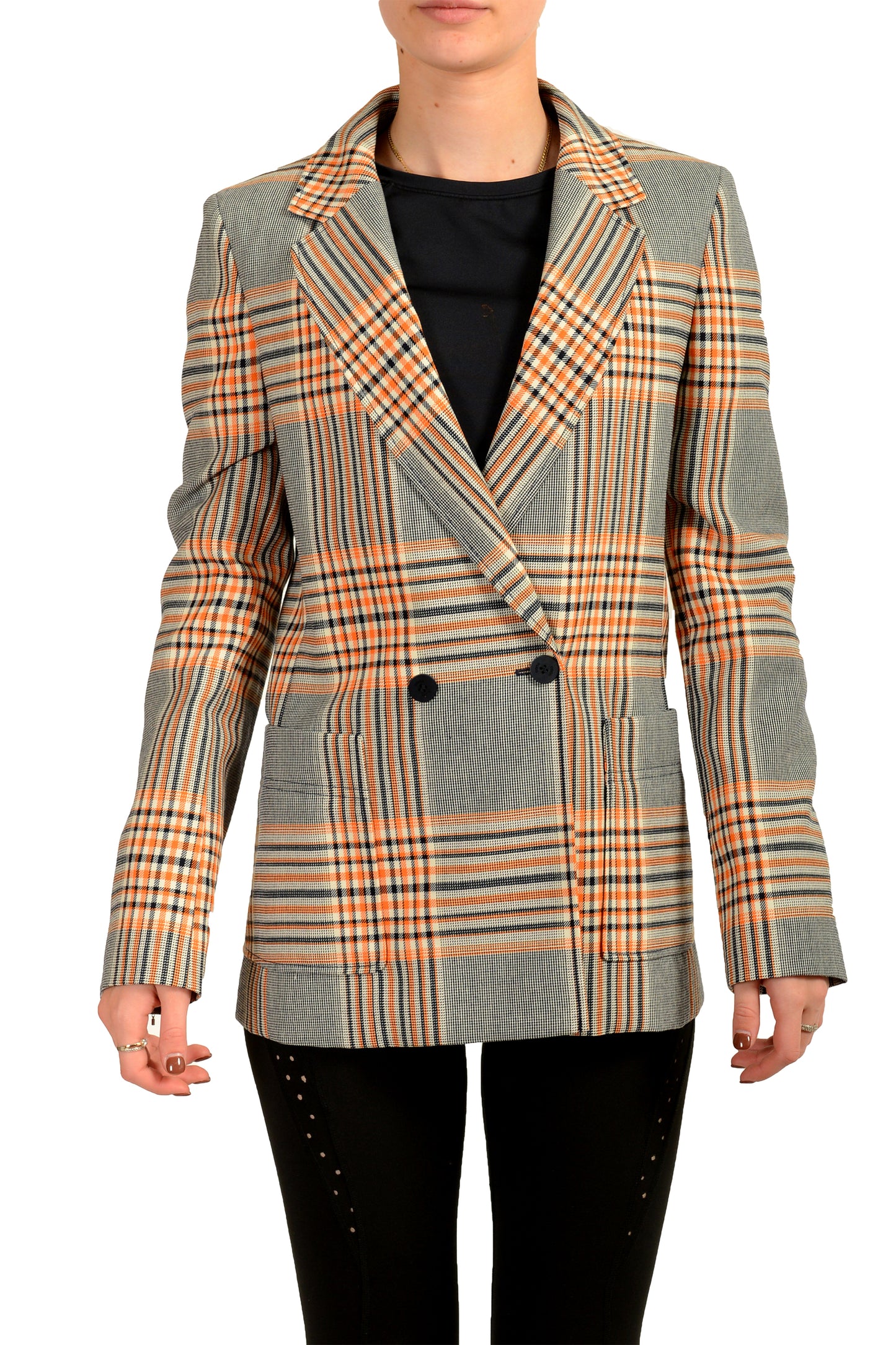 Hugo Boss Women's "Ajanisa" Multi-Color Plaid Double Breasted Blazer US 2 IT 38