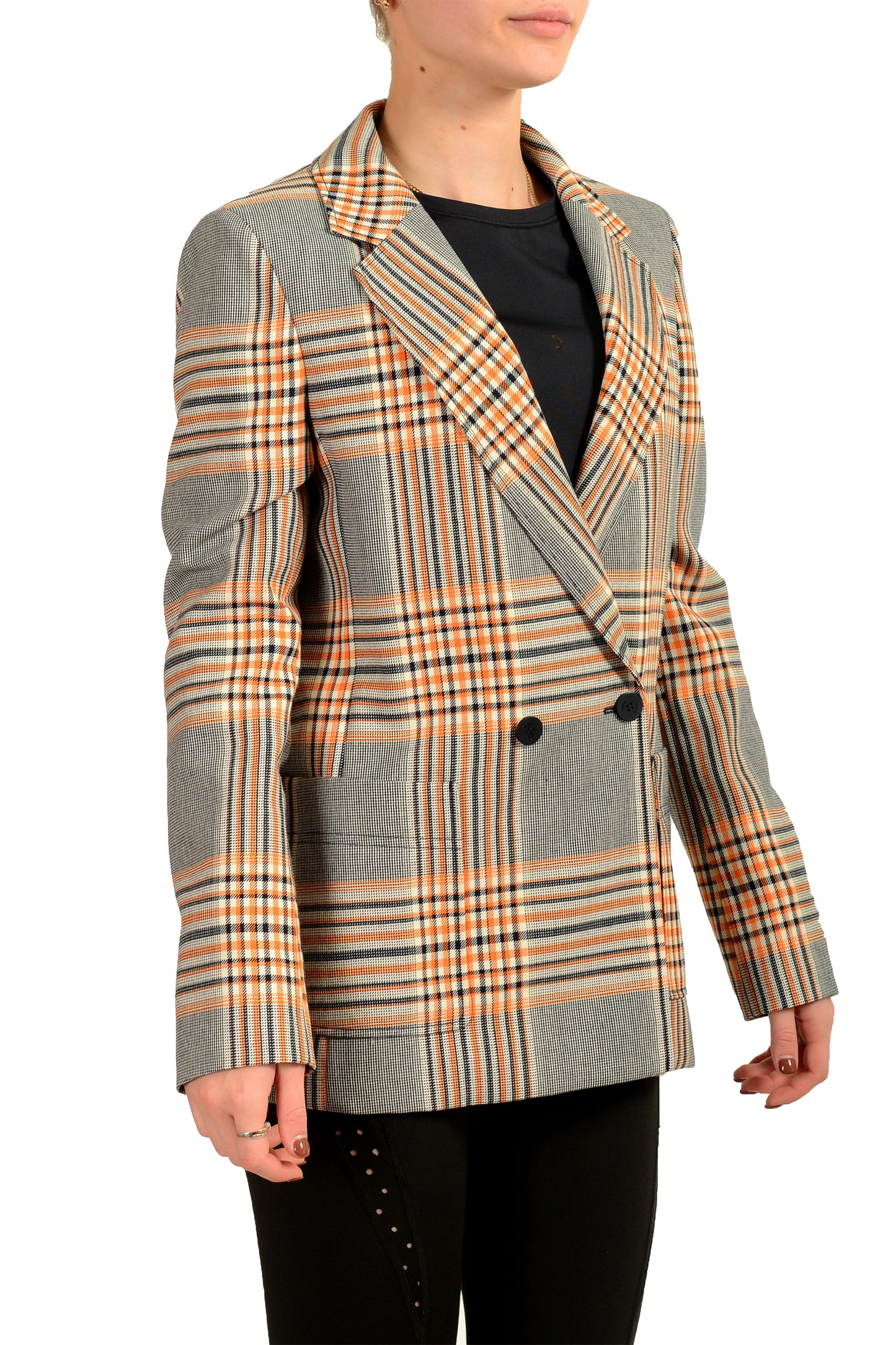Hugo Boss Women's "Ajanisa" Multi-Color Plaid Double Breasted Blazer US 2 IT 38