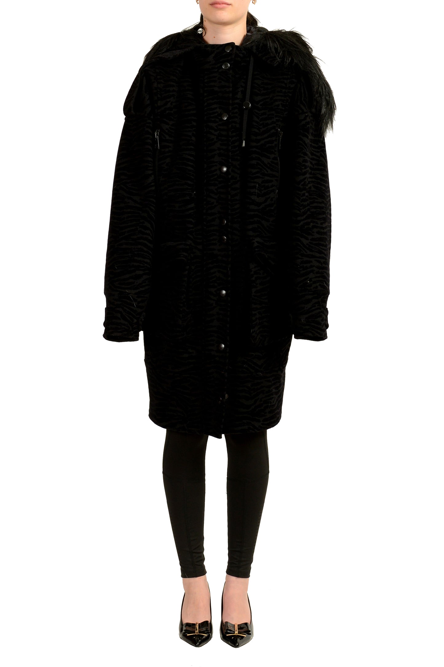Just Cavalli Women's Wool Animal Print Coat With Detachable Collar US S IT 40