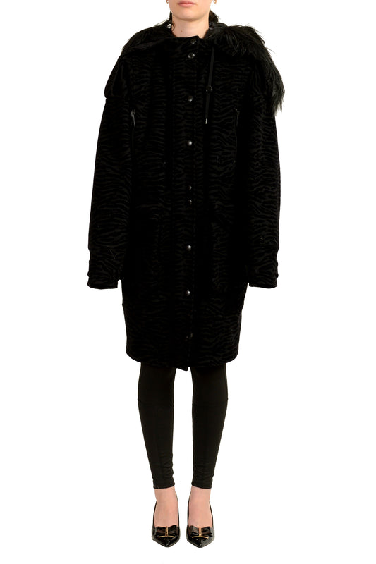 Just Cavalli Women's Wool Animal Print Coat With Detachable Collar US S IT 40