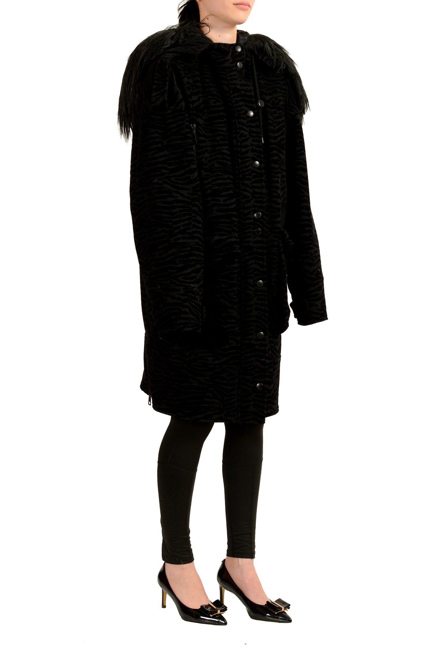 Just Cavalli Women's Wool Animal Print Coat With Detachable Collar US S IT 40