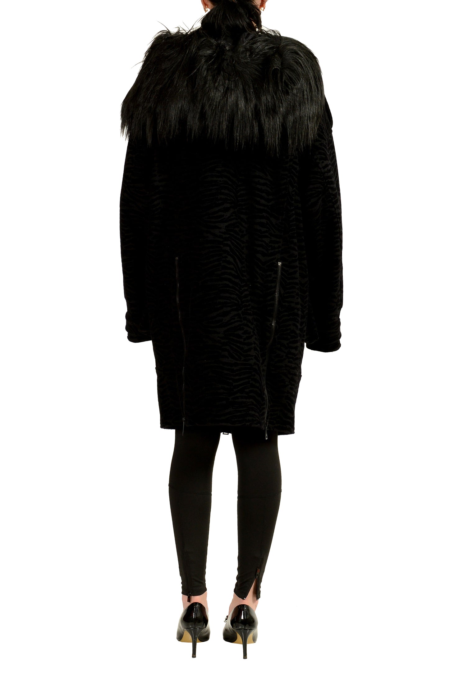 Just Cavalli Women's Wool Animal Print Coat With Detachable Collar US S IT 40