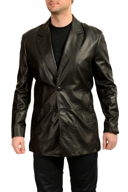 Scuderia Ferrari Men's Black Leather Two Button Blazer Jacket US M IT 50