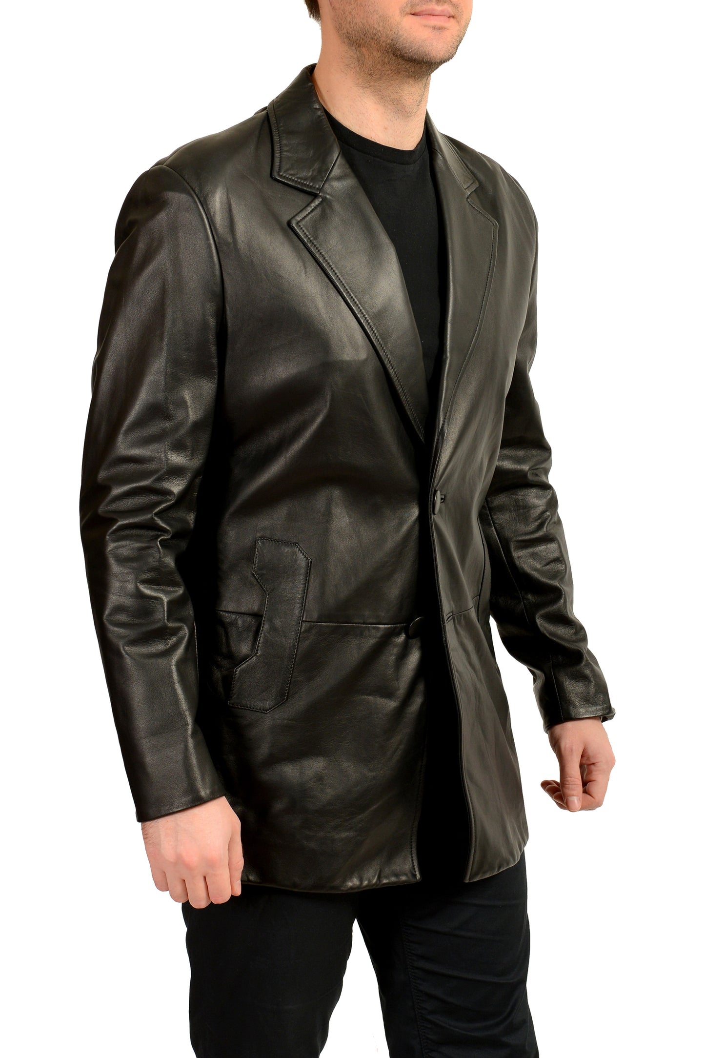 Scuderia Ferrari Men's Black Leather Two Button Blazer Jacket US 3XL IT 58