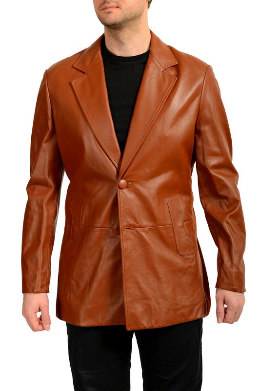Scuderia Ferrari Men's Brown Leather Two Button Blazer Jacket US M IT 50