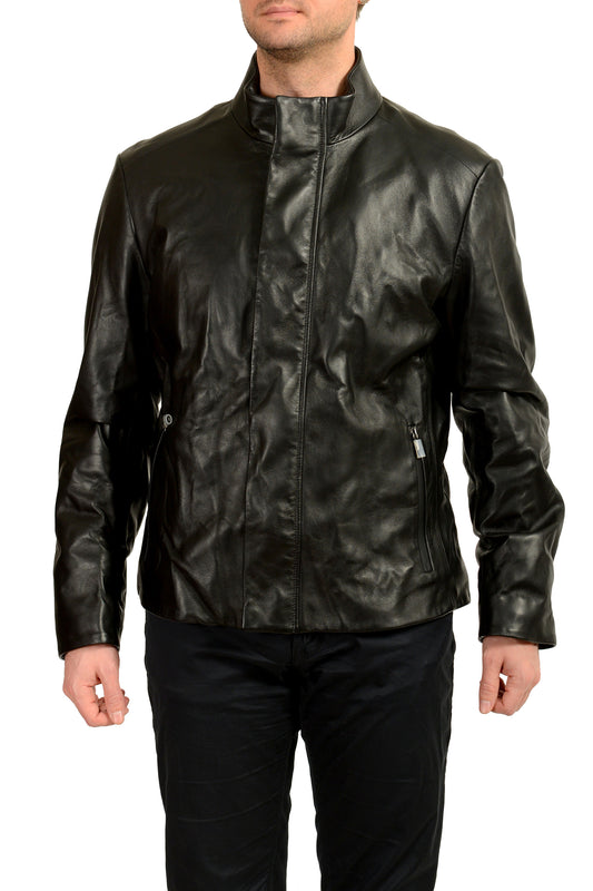 Scuderia Ferrari Men's Black Leather Full Zip Driver Bomber Jacket US 2XL IT 56