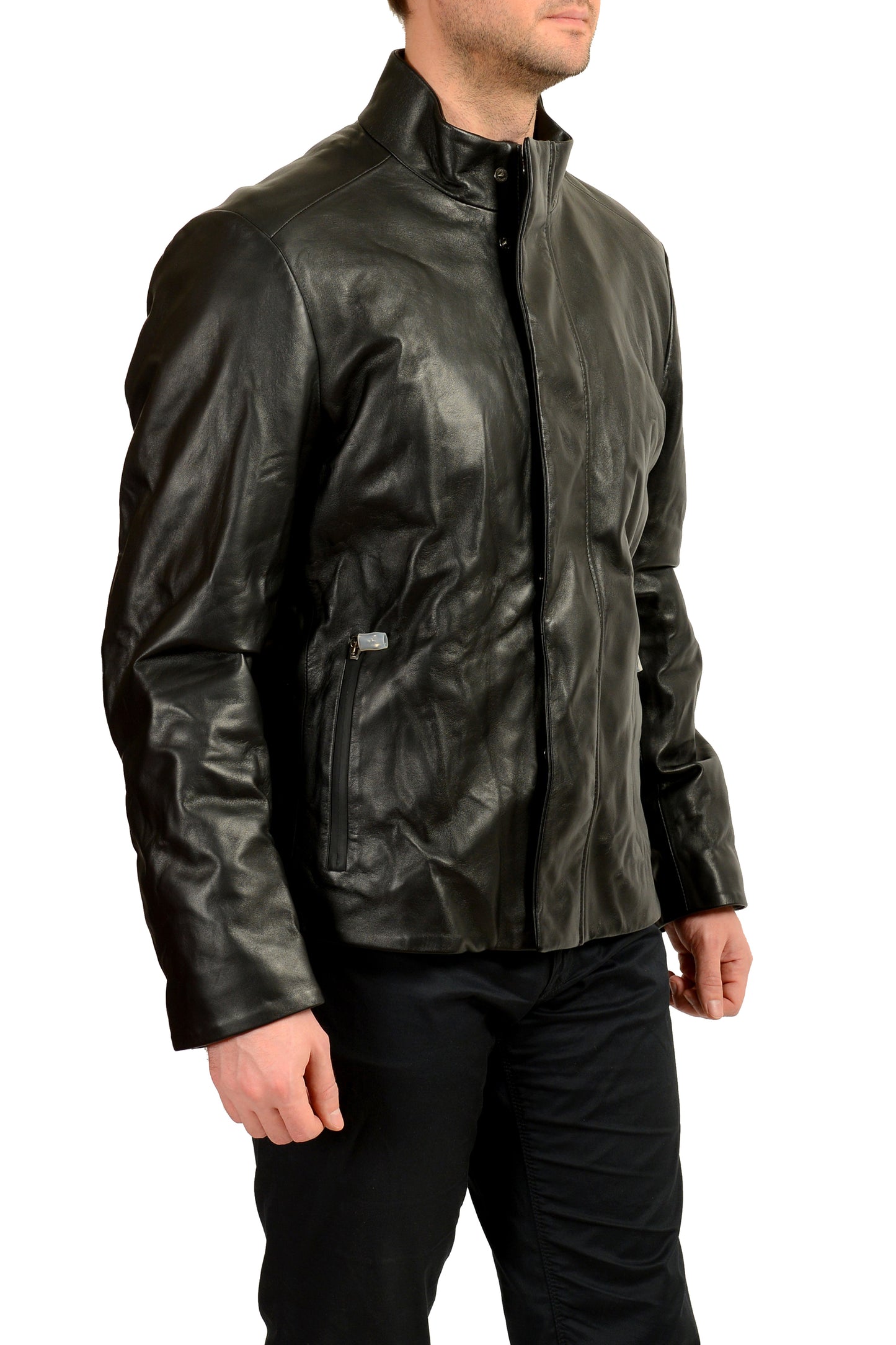 Scuderia Ferrari Men's Black Leather Full Zip Driver Bomber Jacket US 2XL IT 56