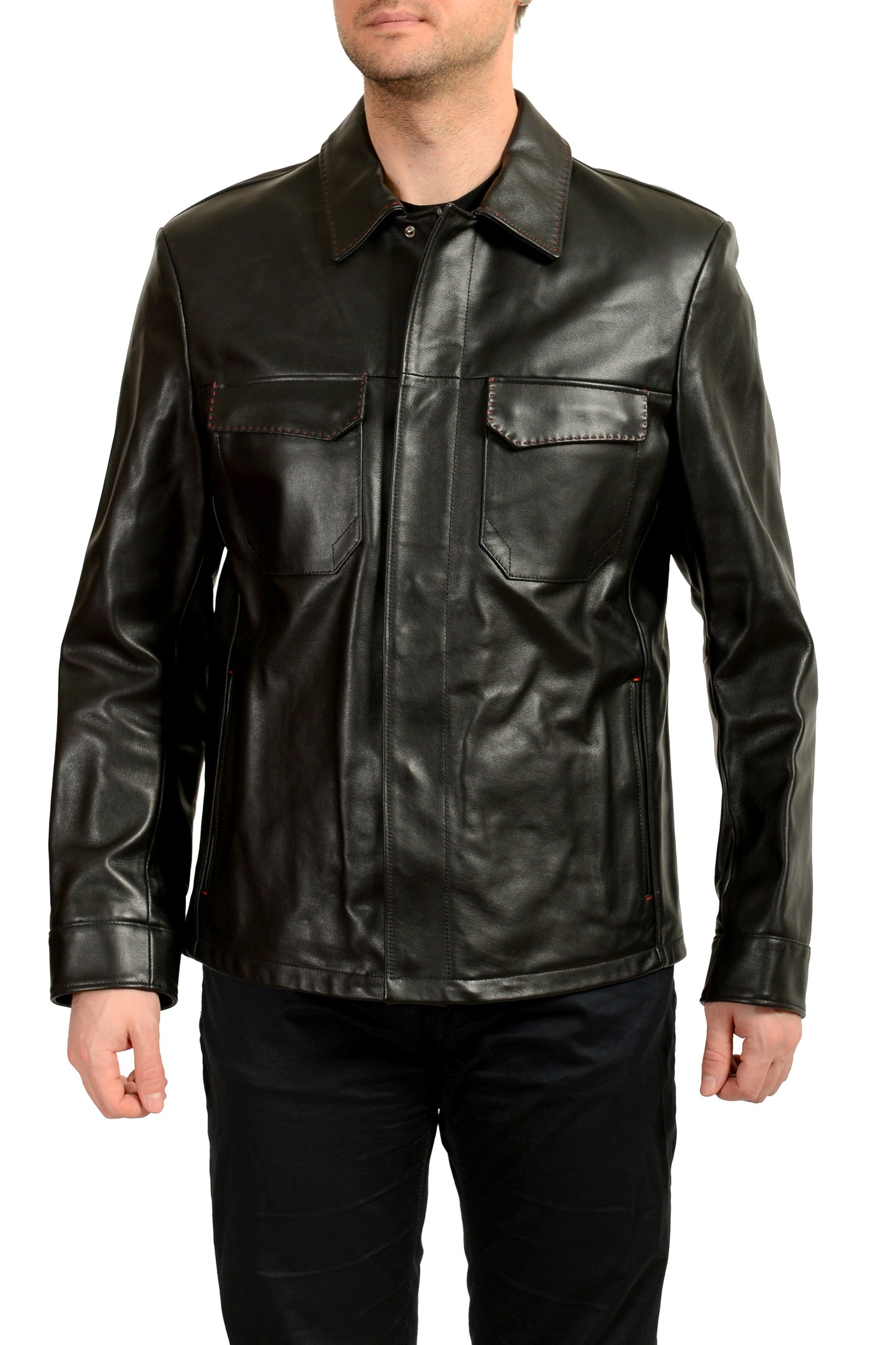 Scuderia Ferrari Men's Black "Livrea" Leather Driver Bomber Jacket US L IT 52