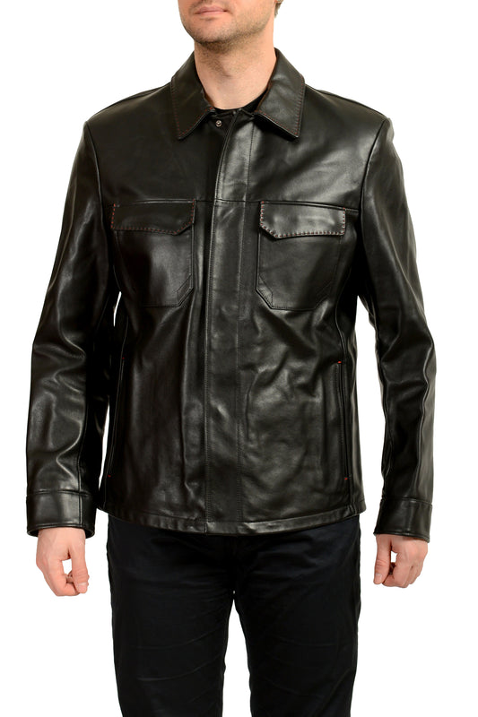 Scuderia Ferrari Men's Black "Livrea" Leather Driver Bomber Jacket US L IT 52