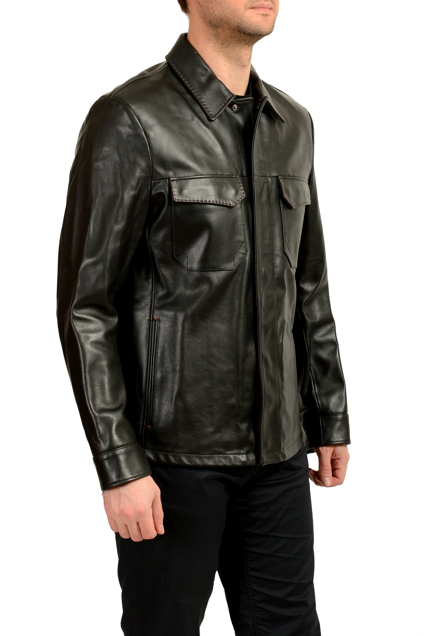 Scuderia Ferrari Men's Black "Livrea" Leather Driver Bomber Jacket US L IT 52