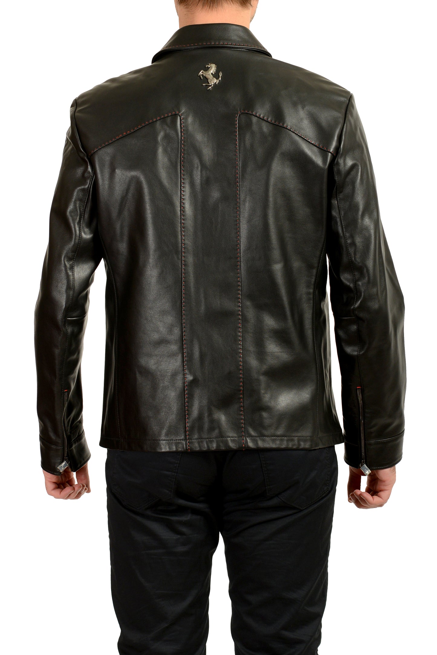 Scuderia Ferrari Men's Black "Livrea" Leather Driver Bomber Jacket US L IT 52