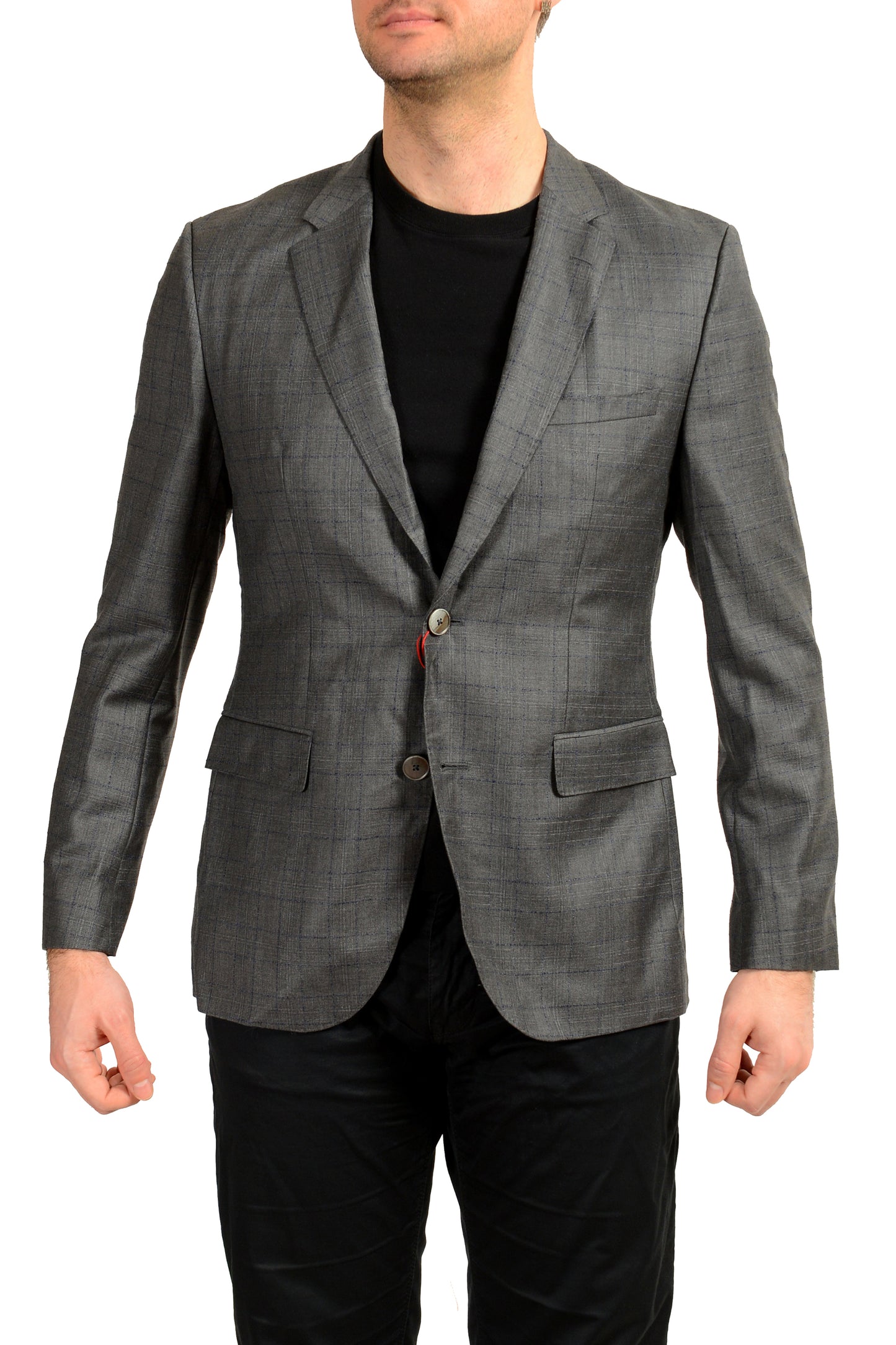 Hugo Boss Men's "C-Jeys1" Gray 100% Wool Plaid Two Button Blazer US 38R IT 48R