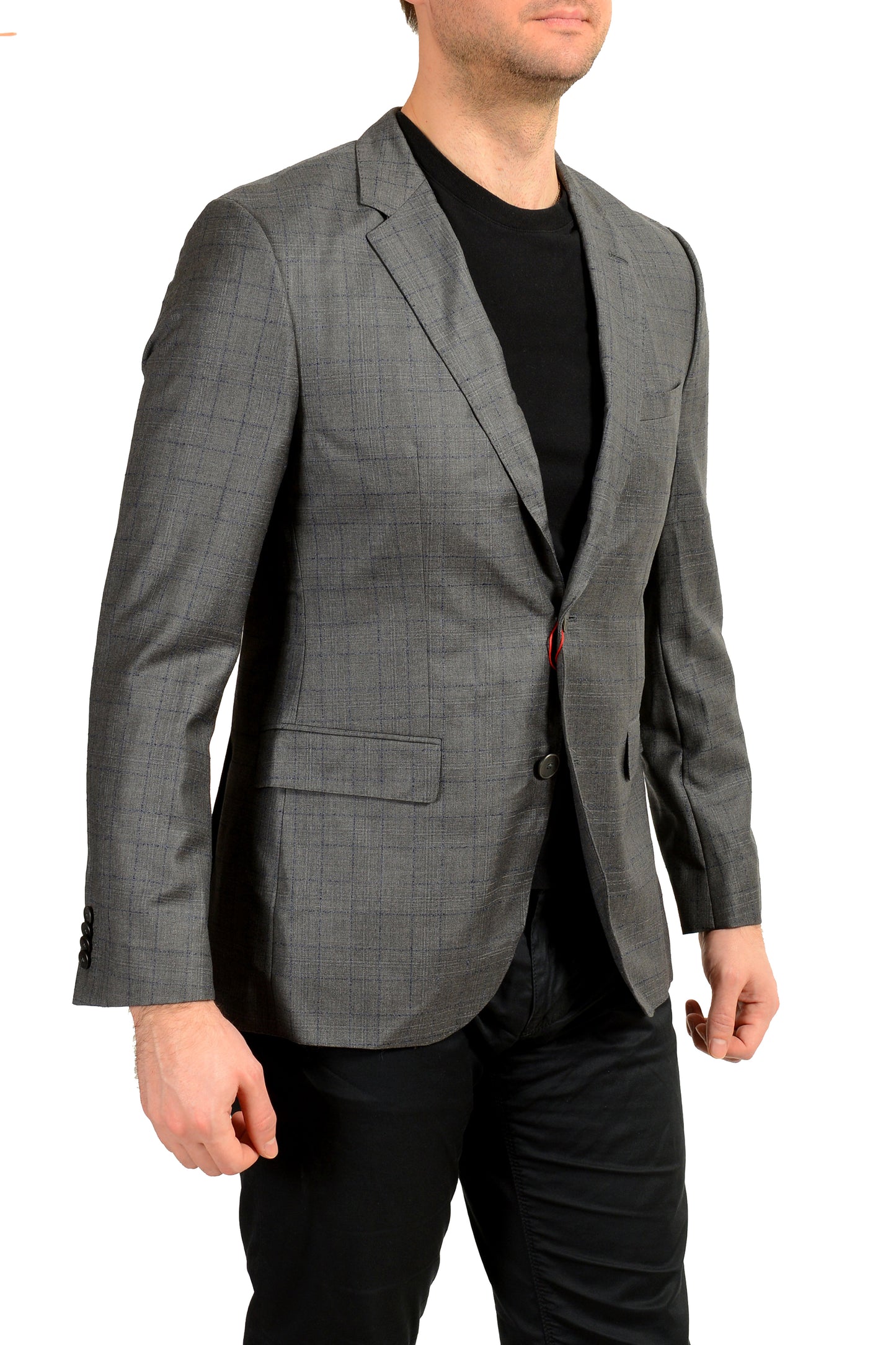 Hugo Boss Men's "C-Jeys1" Gray 100% Wool Plaid Two Button Blazer US 38R IT 48R