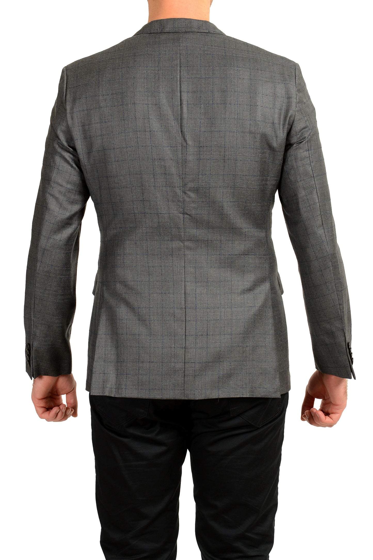 Hugo Boss Men's "C-Jeys1" Gray 100% Wool Plaid Two Button Blazer US 38R IT 48R