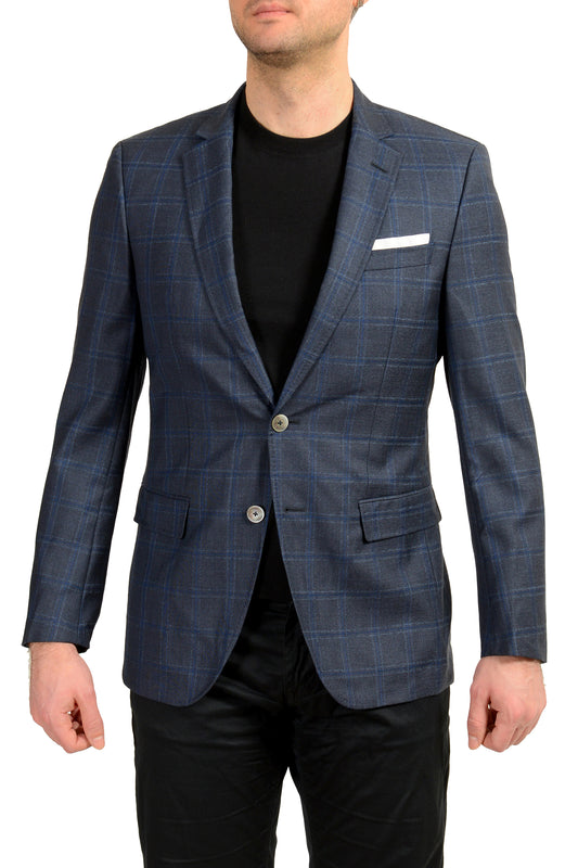 Hugo Boss Men's "Hutsons4" 100% Wool Blue Plaid Two Button Blazer US 38R IT 48R