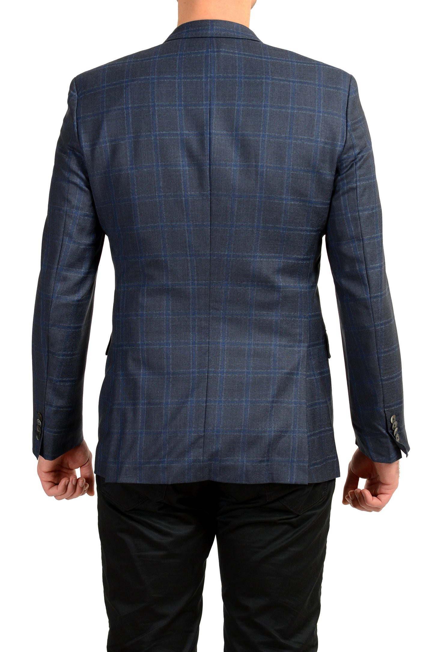 Hugo Boss Men's "Hutsons4" 100% Wool Blue Plaid Two Button Blazer US 38R IT 48R