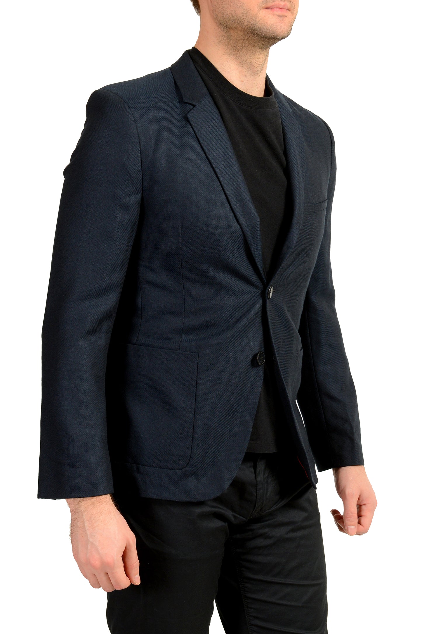 Hugo Boss Men's "Andt" Navy Blue Wool Striped Two Button Blazer US 36R IT 46R