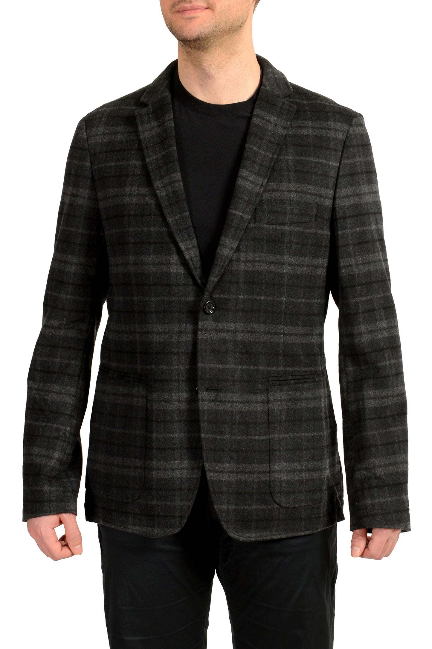 Hugo Boss Men's "Marcoz9" Plaid Wool Gray Two Button Blazer US 42R IT 52R