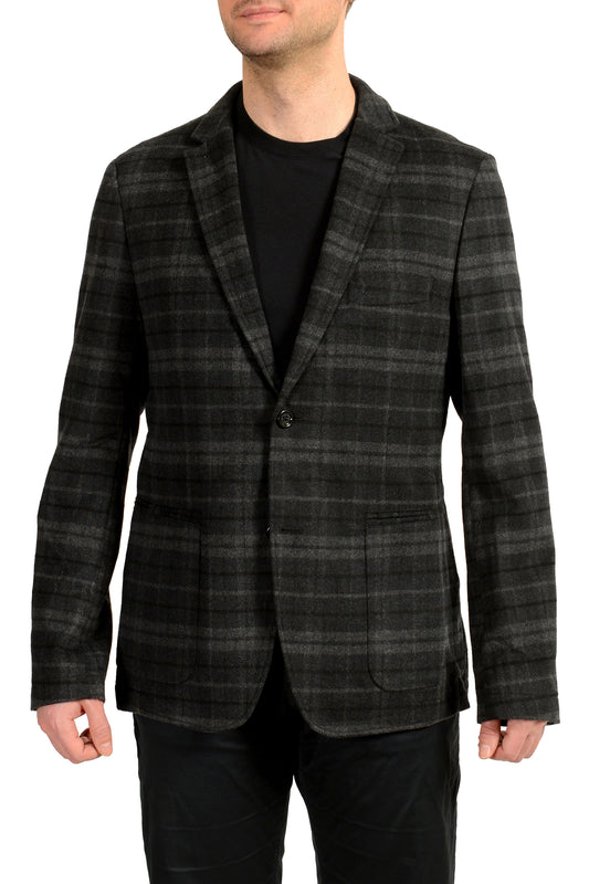 Hugo Boss Men's "Marcoz9" Plaid Wool Gray Two Button Blazer US 42R IT 52R