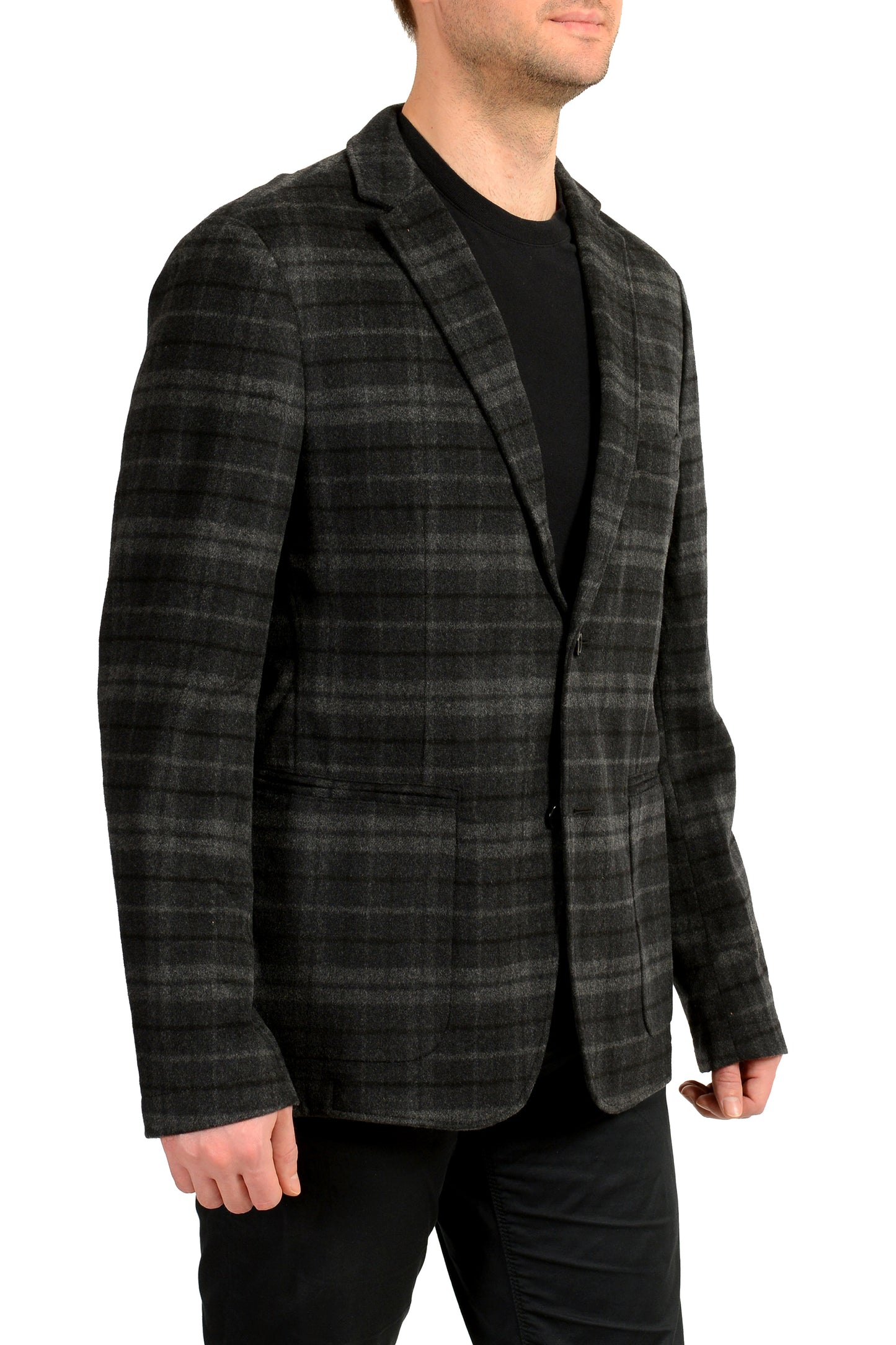 Hugo Boss Men's "Marcoz9" Plaid Wool Gray Two Button Blazer US 42R IT 52R